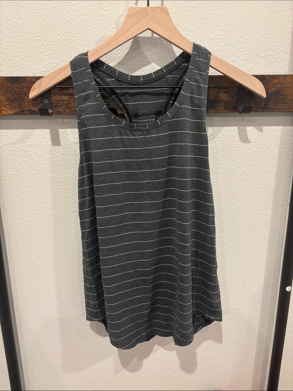 lululemon athletica Grey and White Striped Racerback Tank